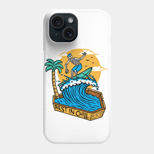 Rest in Chill // Skeleton Surfer Riding a Wave in his Coffin Phone Case by SLAG_Creative