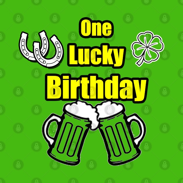 One Lucky Irish Green Beer Drinking Birthday Party yellow green by Black Ice Design