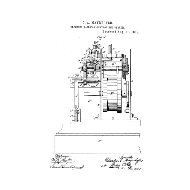 Electric Railway Controlling System Vintage Retro Patent Hand Drawing by TheYoungDesigns