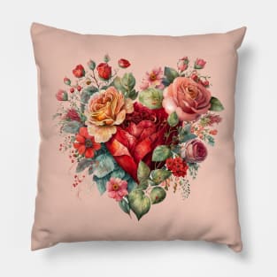 Heart Shaped Bouquet of Rose Flowers Pillow