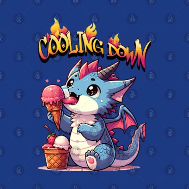 Cute dragon cooling down with ice cream by BrisaArtPrints