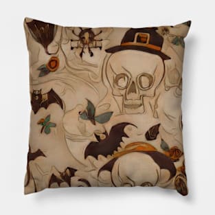 Vintage, retro, cottagecore, Victorian, Halloween aesthetic, pumpkin, skull Pillow