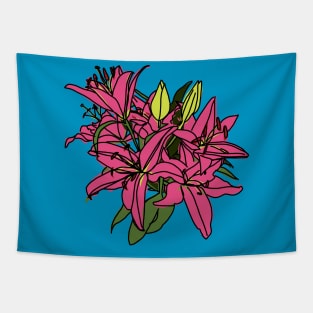 Digital Painting of Pink Lily Flowers Tapestry