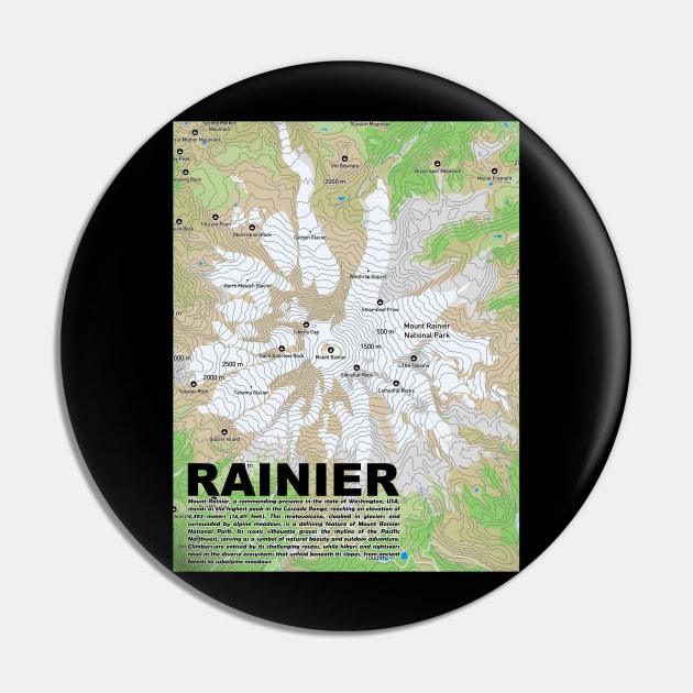 Summit Serenity: Rainier Elevation Map Pin by senaru