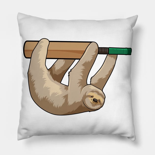 Sloth at Cricket with Cricket bat Pillow by Markus Schnabel