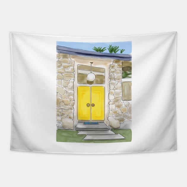 Palm Springs Yellow Door Tapestry by kschowe