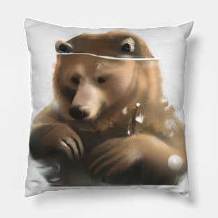 Cute Grizzly Bear Drawing Pillow