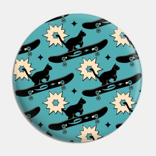 Cool Skater Black Cat Pattern in blue Pin