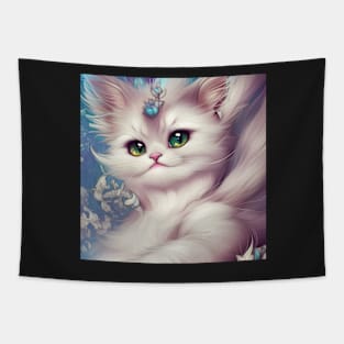 Cute White Kitten Beautiful Eyes | White cat with gren and yellow eyes | Digital art Sticker Tapestry