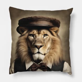 Victorian Lion Portrait Artistic Gift Fashion Serious Style Pillow