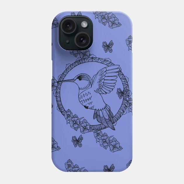 Hummingbird anti-stress&black_blue Phone Case by Eirene San