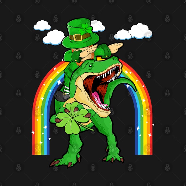 Funny St Patricks Day Kids Dabbing Leprechaun Riding a T-Rex by Acroxth