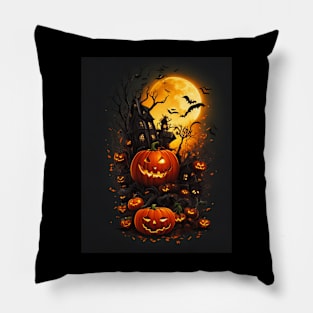 Haunted House And Pumpkins Pillow