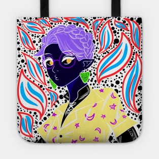 Maho shojo, dark elf waifu in kawaii pattern Tote