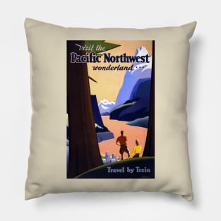 Vintage Travel By Train To The Pacific Northwest Wonderland Pillow