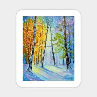 Morning snowfall in the forest Magnet