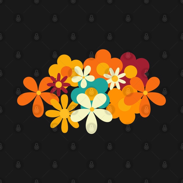 Retro 70s Classic Colors Flower Power Seamless Repeat Pattern Print by ClaudiaFlores