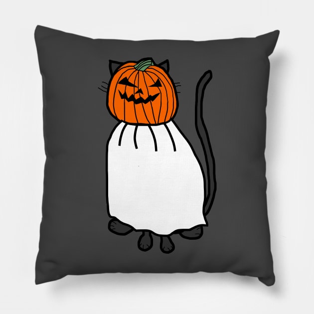 Cute Cat Wearing Halloween Horror Costume Pillow by ellenhenryart