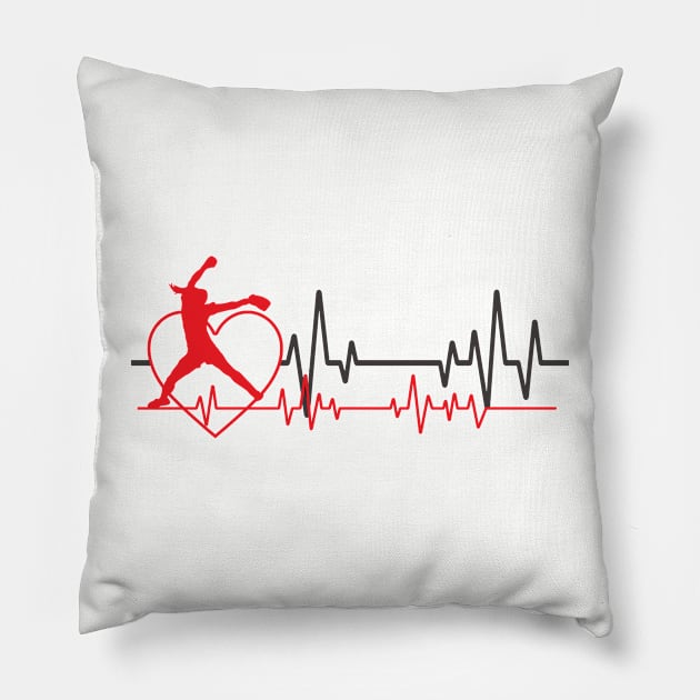 Softball Fastpitch Pitcher EKG Heartbeat Heart Love Softball Pitching Pillow by TeeCreations