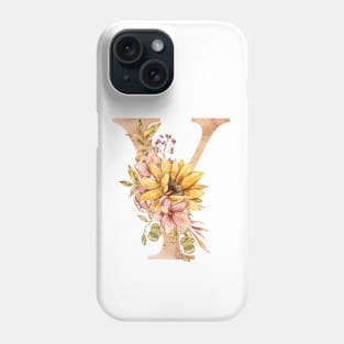 Watercolor sunflower bouquet monogram letter Y Phone Case