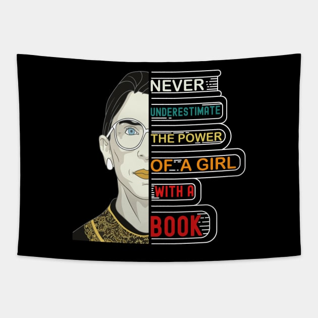 Never Underestimate The Power Of A Girl With A Book Tapestry by DragonTees