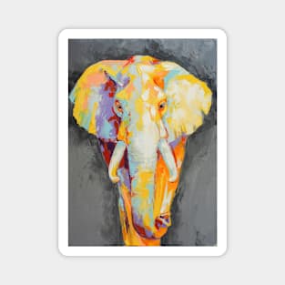 Oil elephant portrait painting in multicolored tones. Magnet