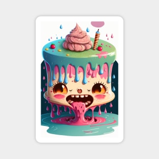 Cake Caricature - January 1st - Yearlong Psychedelic Cute Cakes Collection - Birthday Party - Delicious Dripping Paint, Bright Colors, and Big Adorable Smiles Magnet