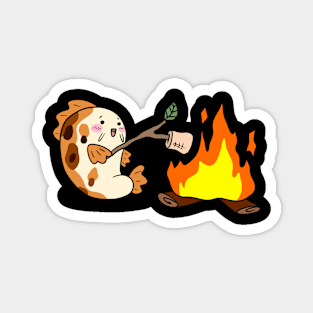 Cartoon Koi Fish Roasting Marshmallows by a Campfire Magnet