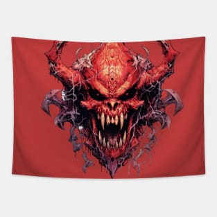 Horned Demon Skull Doom Tapestry