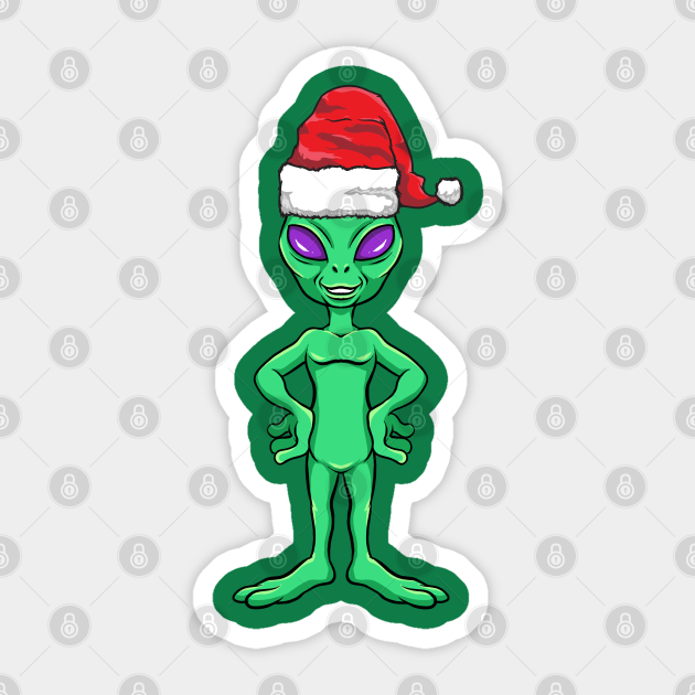 Santa Hat-Wearing Little Green Alien Funny Christmas Holiday - Christmas Alien - Sticker | TeePublic Santa Hat-Wearing Little Green Alien Funny Christmas Holiday - Christmas Alien - Sticker | TeePublic