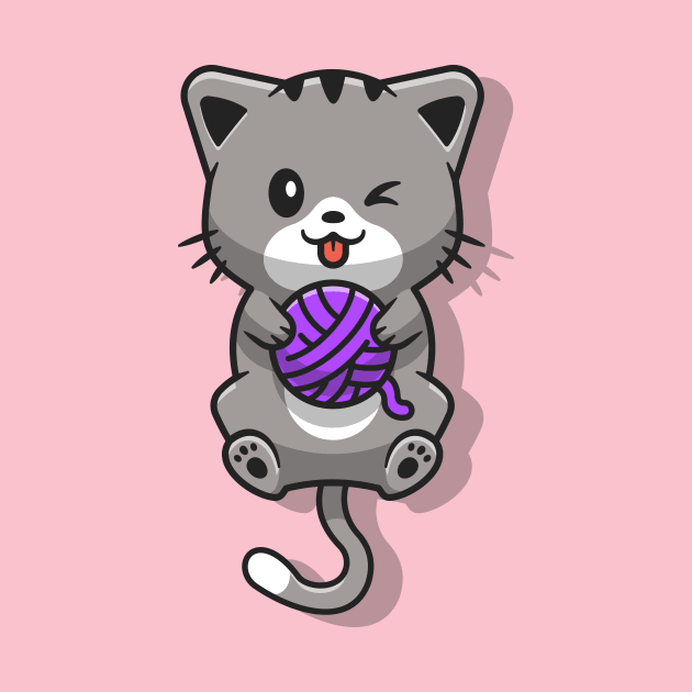 Cute Cat Playing Yarn Ball Cartoon by Catalyst Labs