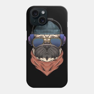 Pug dog with headphone Phone Case