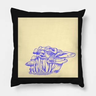 Blue Mushrooms (Yellow Backdrop) Pillow