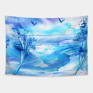 Evening blue landscape. Encaustic, art decoration, sketch Tapestry