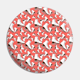 Figure Skates on Living Coral Background Design Pin