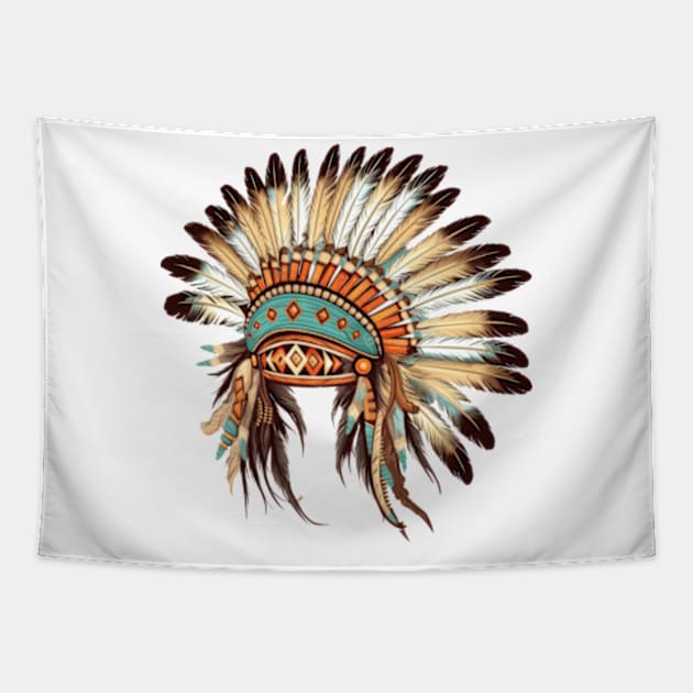 Native American Feather Headdress #1 Tapestry by Chromatic Fusion Studio