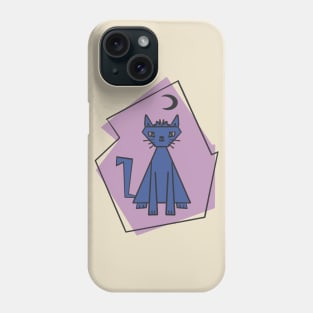 Geometric shape dark blue cut cat with black half moon Phone Case