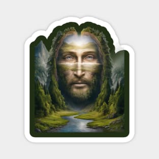 Jesus face scenic landscape mountains Magnet