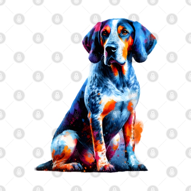 Vivid Bluetick Coonhound Portrait in Splash Art Style by ArtRUs