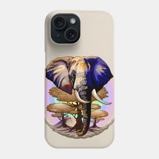 African Elephant, Acacias and Kilimanjaro Mountain on Soft Pastel Rainbow Phone Case