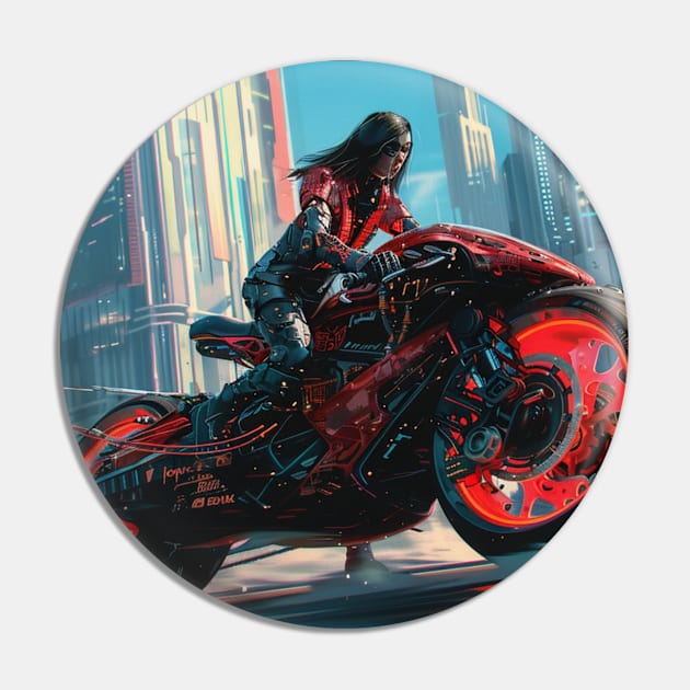 Biker Girl Cyberpunk LA Pursuit Pin by Nightarcade