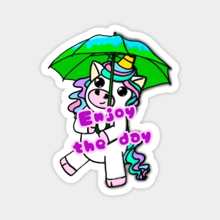 Unicorn with phrase - Enjoy the day Magnet