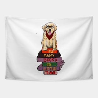 Books cute funny reading Puppy dog - So many books so little time - golden retriever librarian bookworm Tapestry