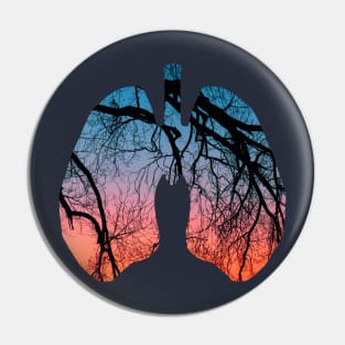 Lungs Tree with Sun Set Design Pin