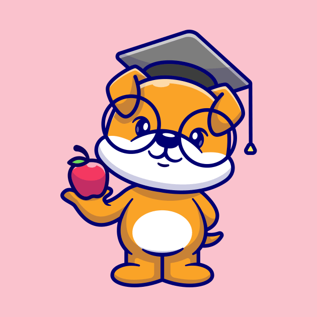 Cute Dog Holding Apple With Graduation Hat Cartoon by Catalyst Labs