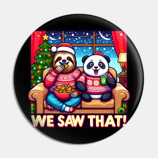 We Saw That meme Sloth Panda Hot Chocolate Nachos Home Snowing Ugly Christmas Sweater Xmas Tree Pin by Plushism