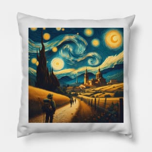 Camino de Santaigo, Spain, in the style of Vincent van Gogh's Starry Night Pillow