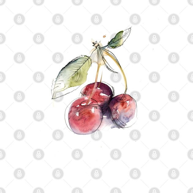 Watercolor cherries by Maria Mi Art