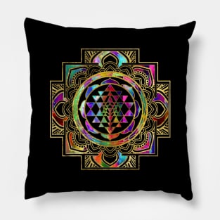 Colorful Gold framed Sri Yantra Sri Chakra Pillow