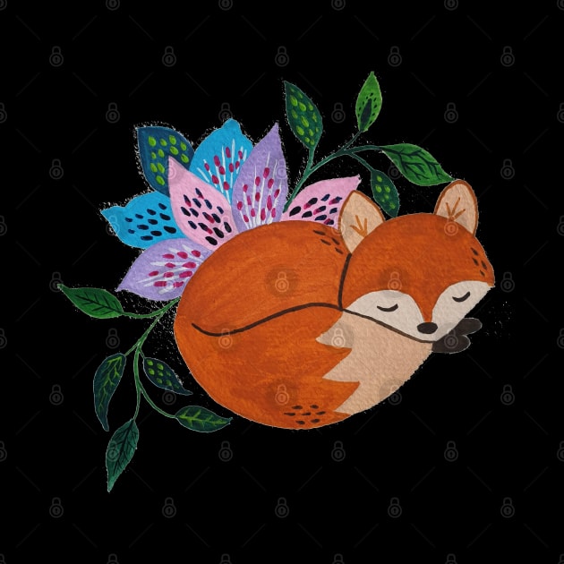 Little Fox and Floral Pattern in Acrylic Style by Starlight Tales